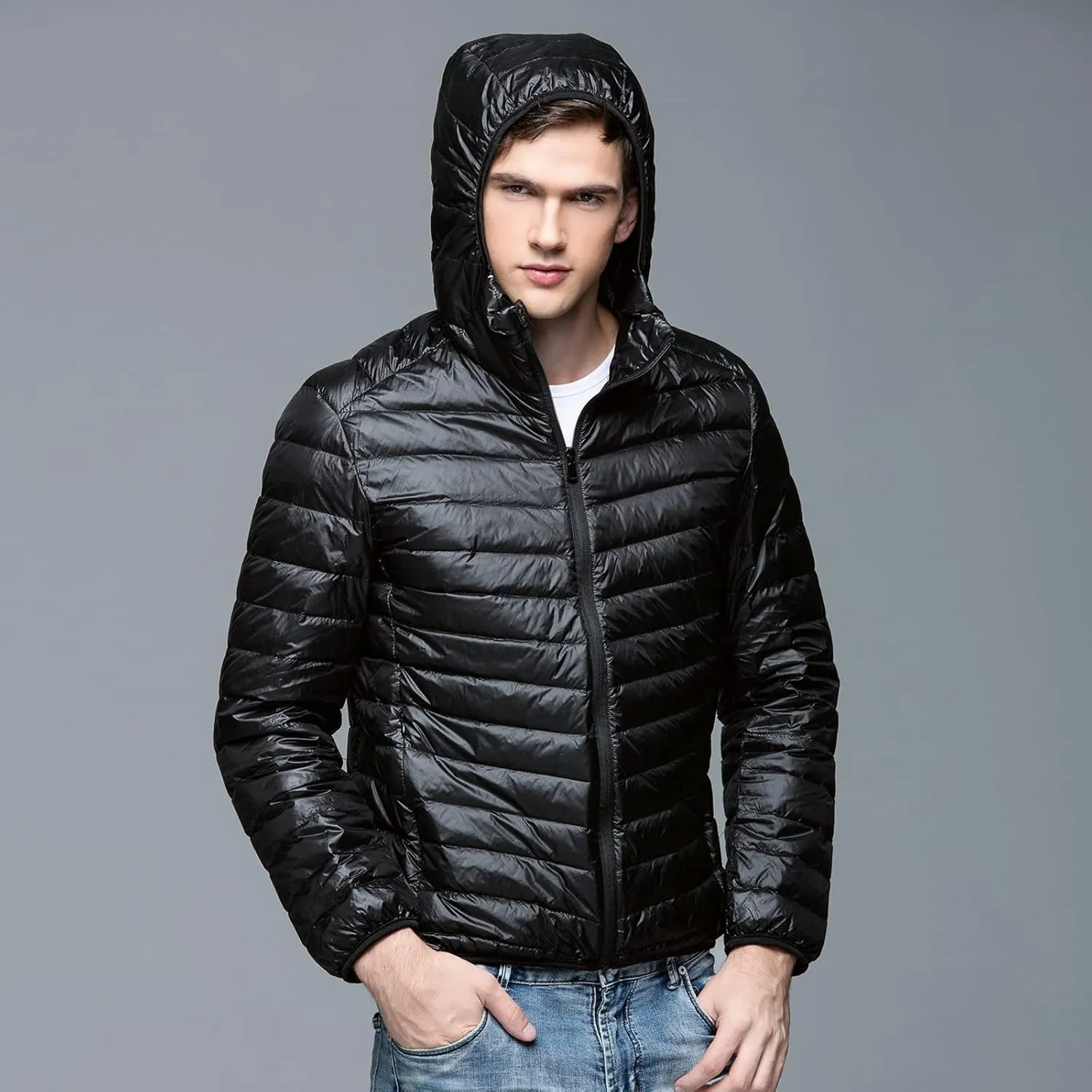 Men's Puffer Jacket Lightweight Men's Winter Thickened Solid Color Casual Lightweight Warm Winter Jackets for Men