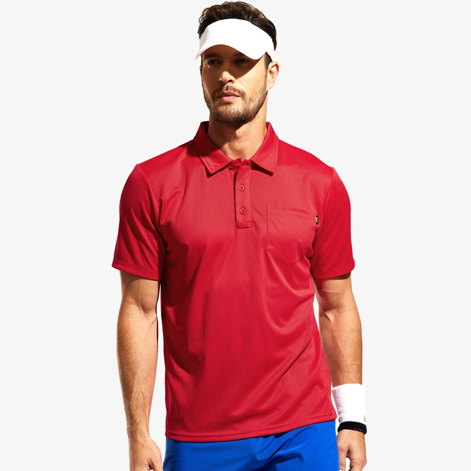 Men's Quick Dry Polo Shirts Golf Collared Shirt with Chest Pocket