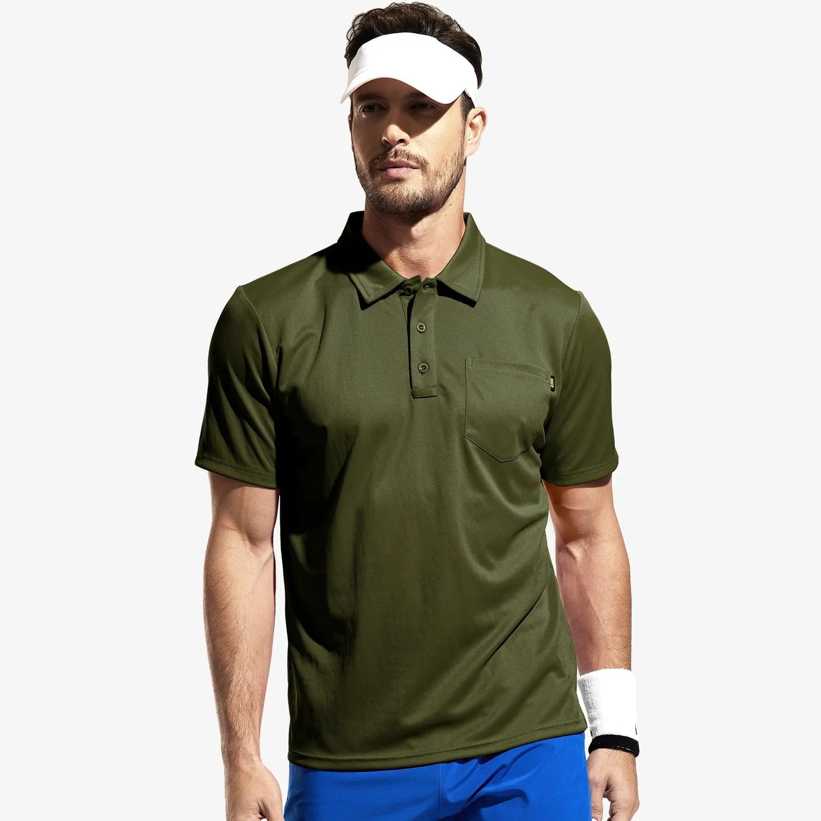 Men's Quick Dry Polo Shirts Golf Collared Shirt with Chest Pocket