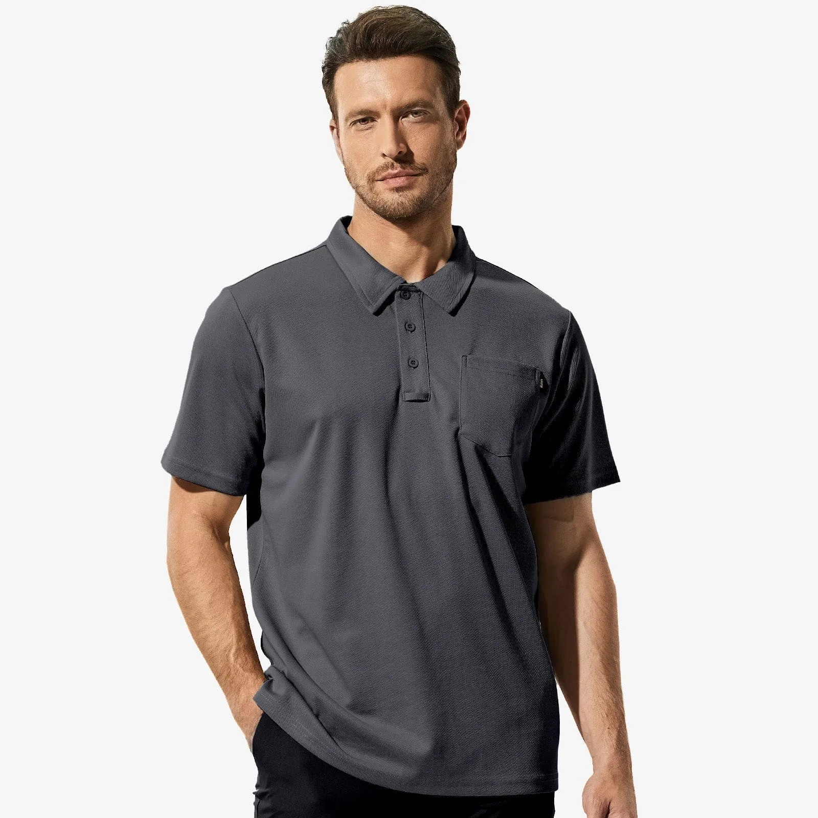 Men's Quick Dry Polo Shirts Golf Collared Shirt with Chest Pocket
