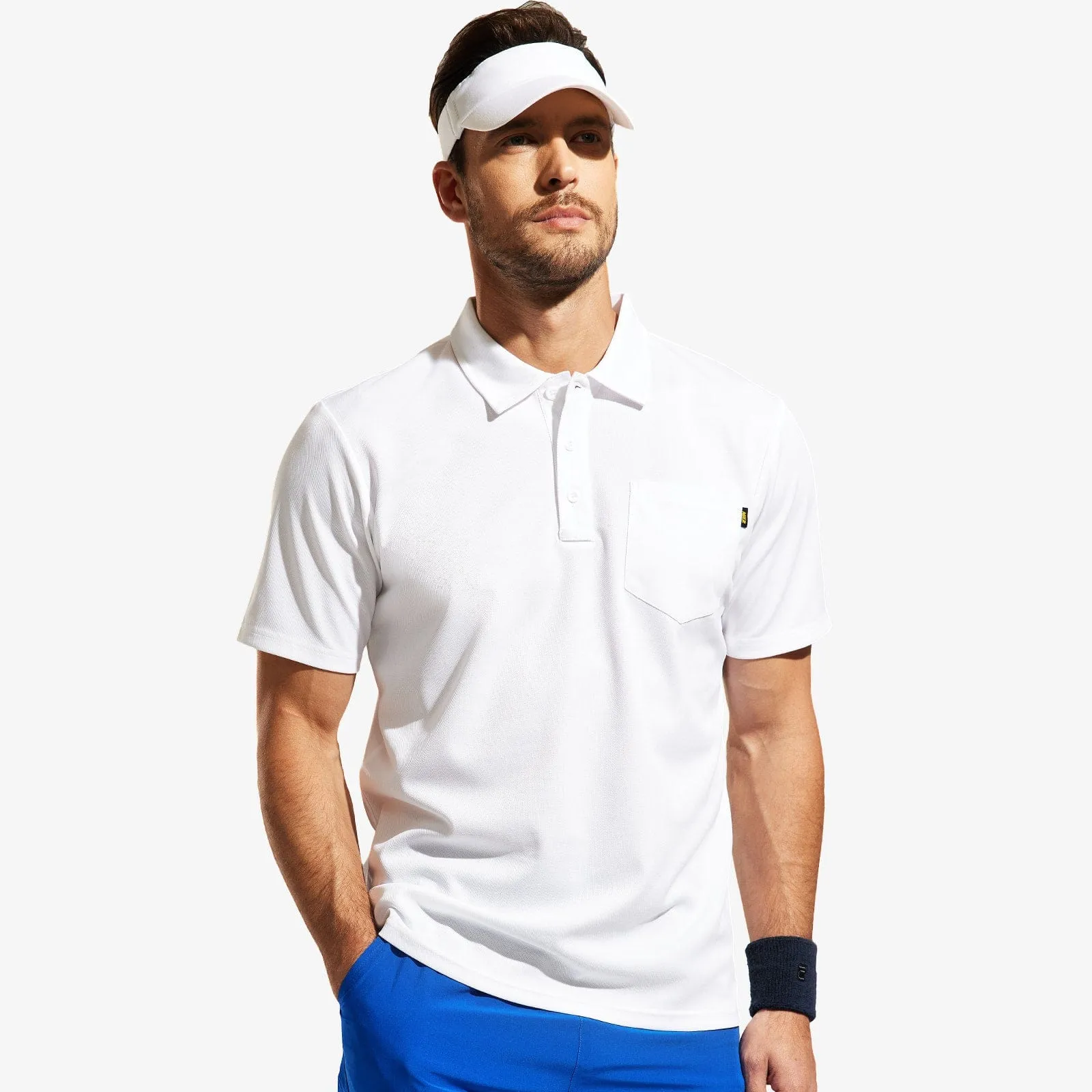 Men's Quick Dry Polo Shirts Golf Collared Shirt with Chest Pocket