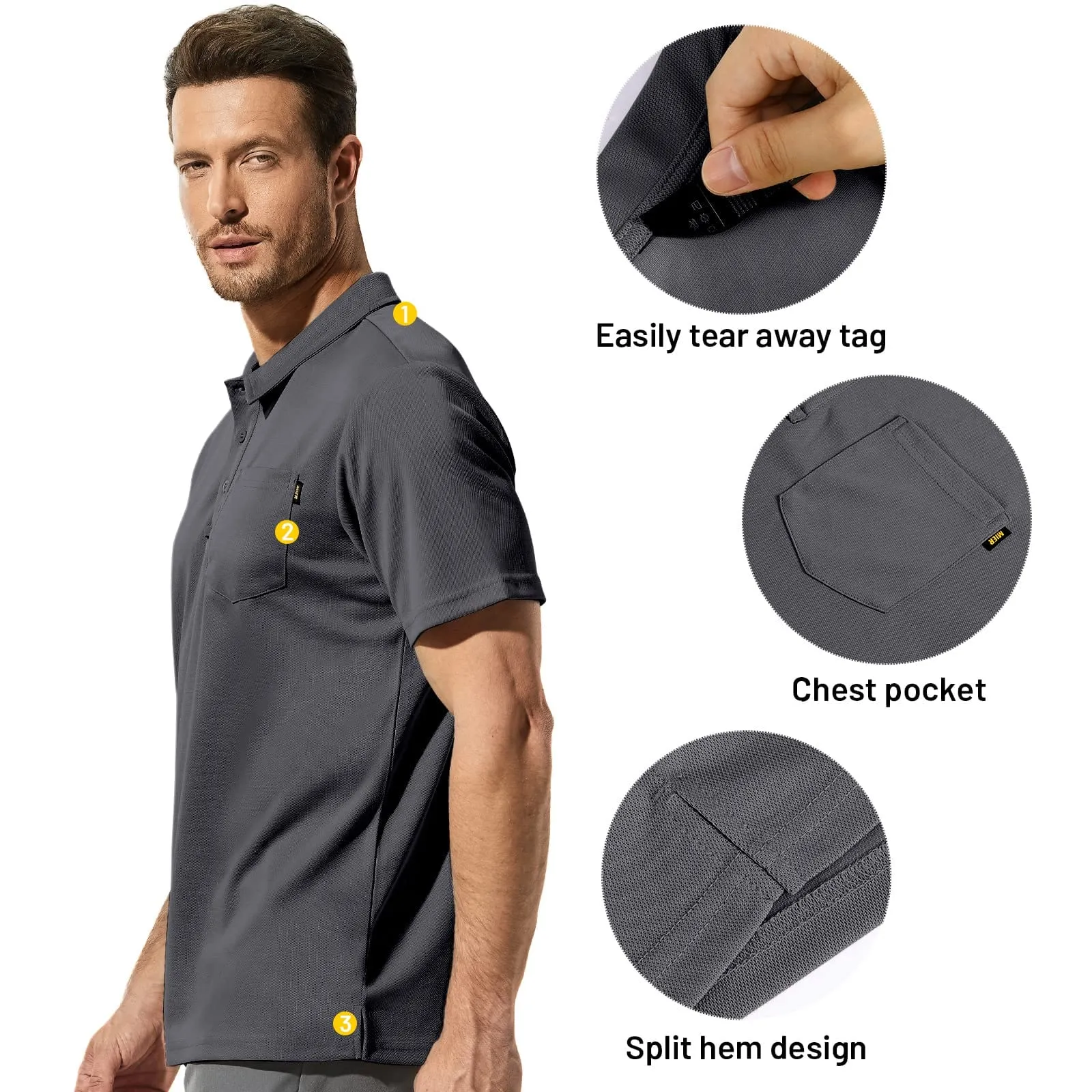 Men's Quick Dry Polo Shirts Golf Collared Shirt with Chest Pocket