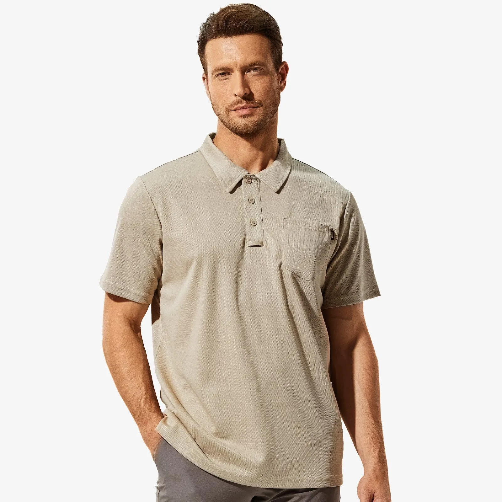 Men's Quick Dry Polo Shirts Golf Collared Shirt with Chest Pocket