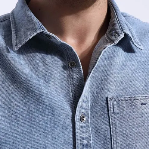 Men's Spring Denim With Pocket Shirt