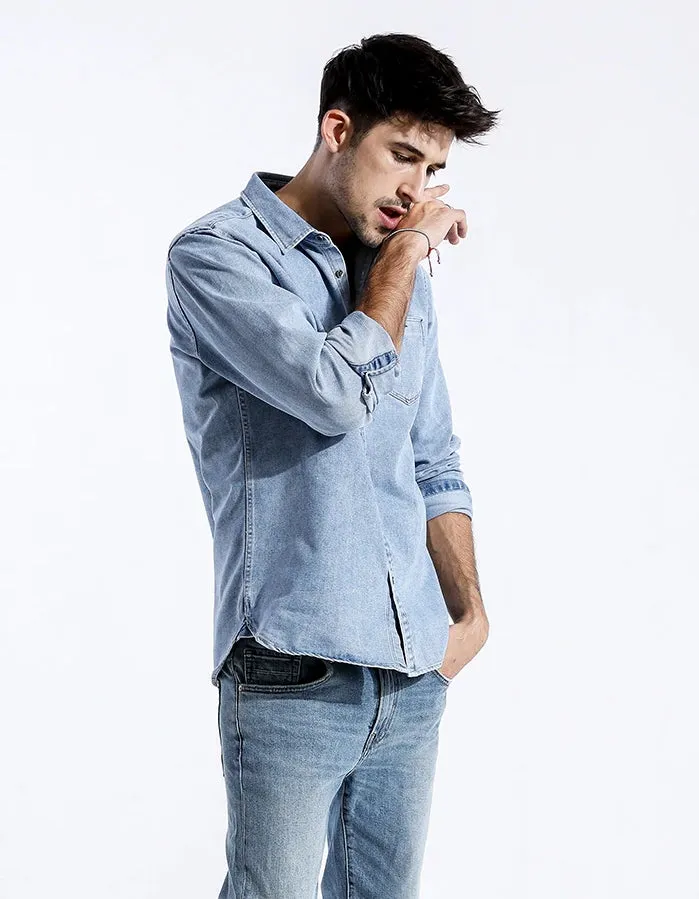 Men's Spring Denim With Pocket Shirt
