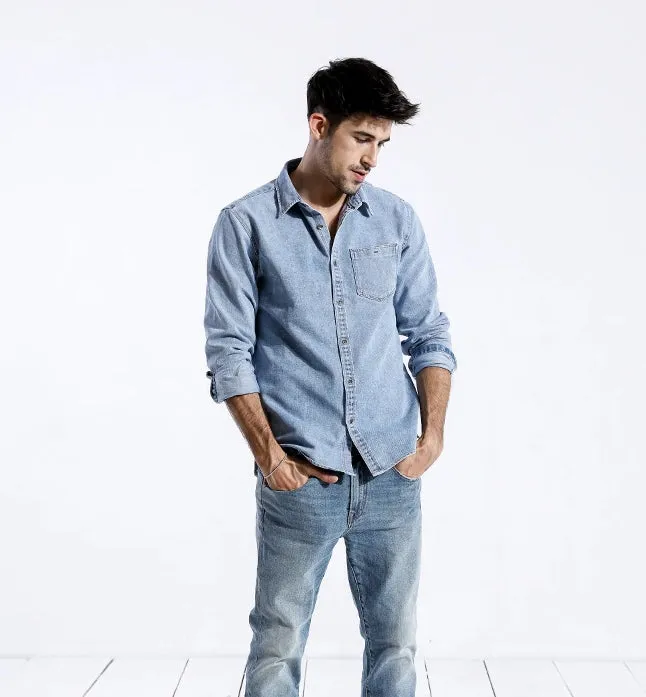 Men's Spring Denim With Pocket Shirt