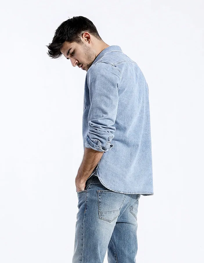 Men's Spring Denim With Pocket Shirt