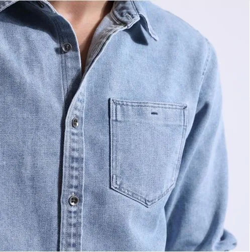 Men's Spring Denim With Pocket Shirt