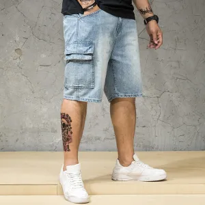 Men's Straight Denim Shorts With Elastic Waist | Plus Size