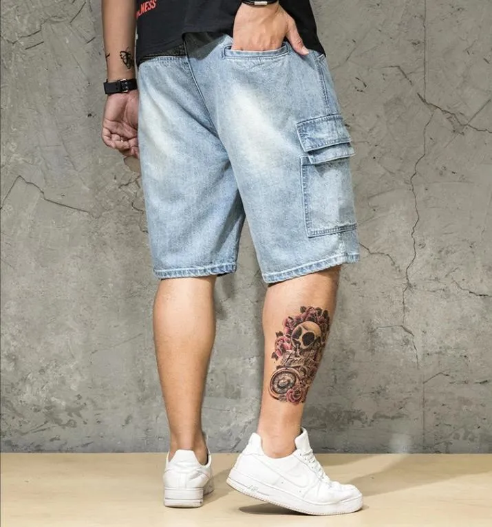 Men's Straight Denim Shorts With Elastic Waist | Plus Size