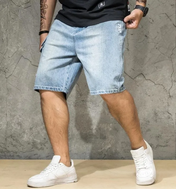 Men's Straight Denim Shorts With Elastic Waist | Plus Size