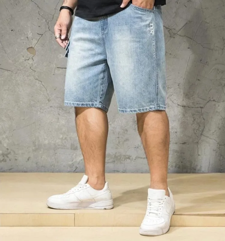 Men's Straight Denim Shorts With Elastic Waist | Plus Size