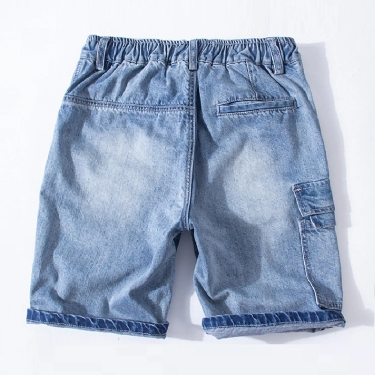 Men's Straight Denim Shorts With Elastic Waist | Plus Size