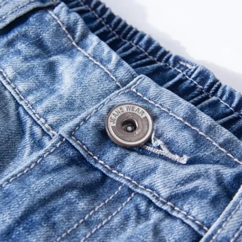 Men's Straight Denim Shorts With Elastic Waist | Plus Size