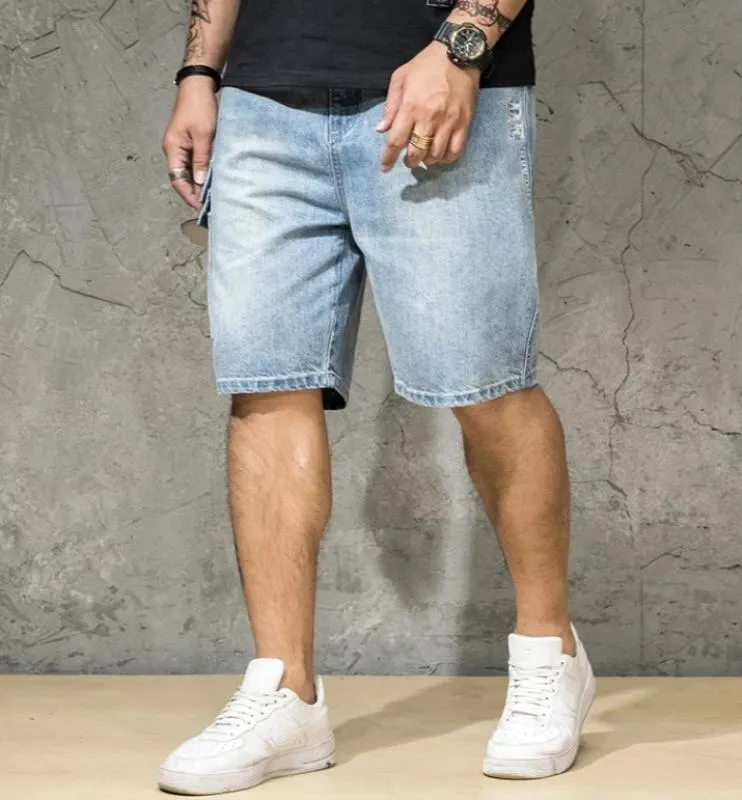 Men's Straight Denim Shorts With Elastic Waist | Plus Size