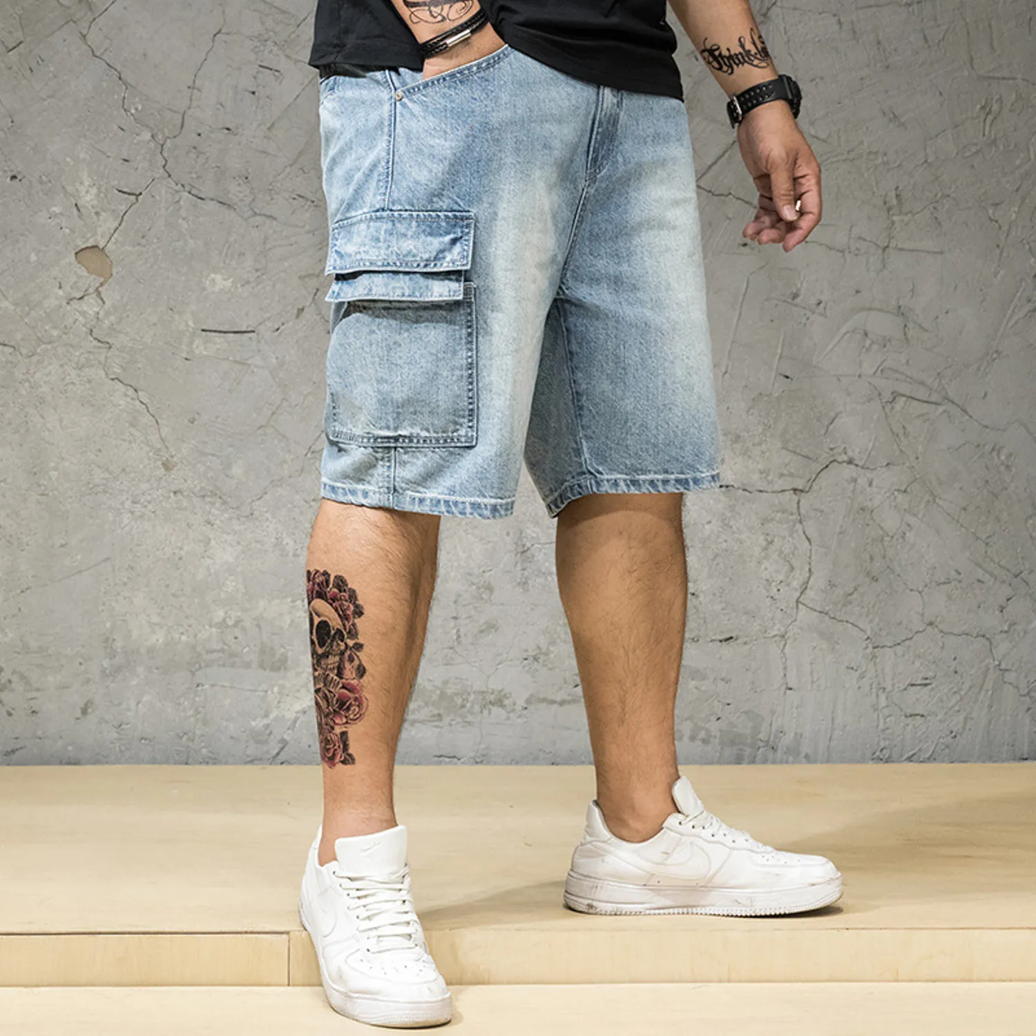 Men's Straight Denim Shorts With Elastic Waist | Plus Size