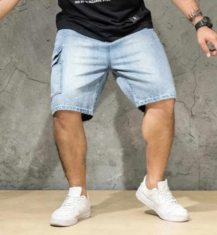 Men's Straight Denim Shorts With Elastic Waist | Plus Size