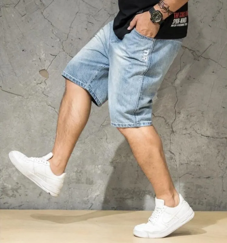 Men's Straight Denim Shorts With Elastic Waist | Plus Size