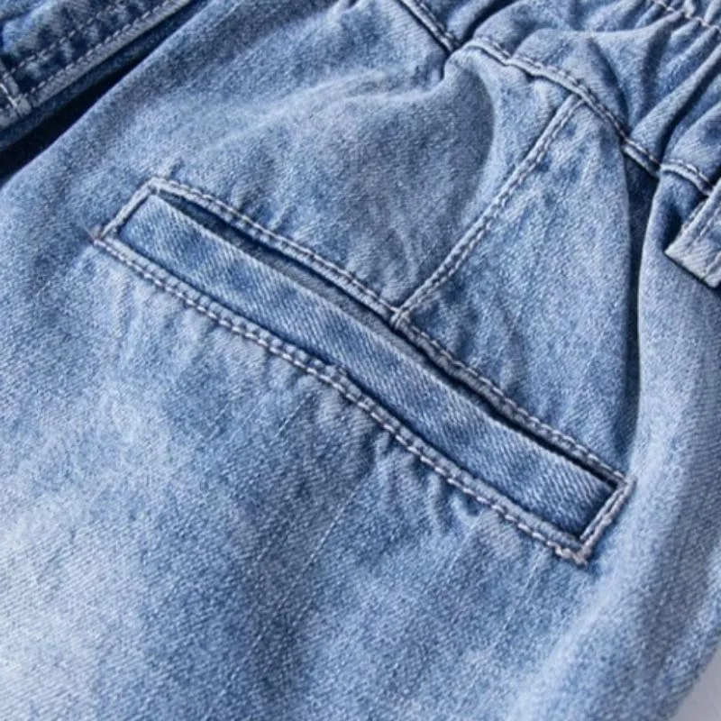 Men's Straight Denim Shorts With Elastic Waist | Plus Size