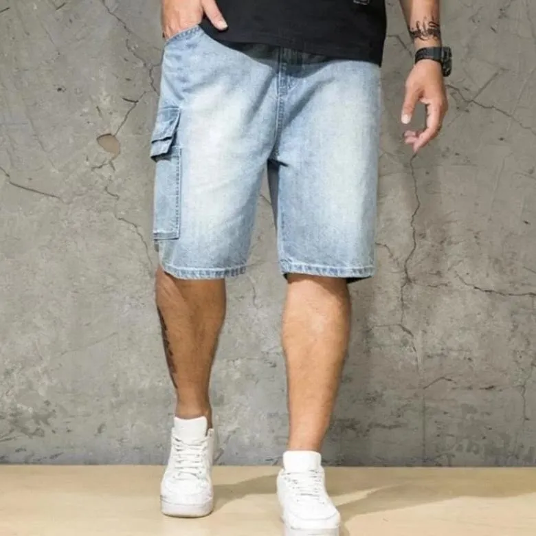 Men's Straight Denim Shorts With Elastic Waist | Plus Size