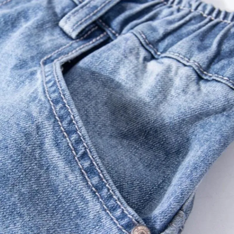 Men's Straight Denim Shorts With Elastic Waist | Plus Size