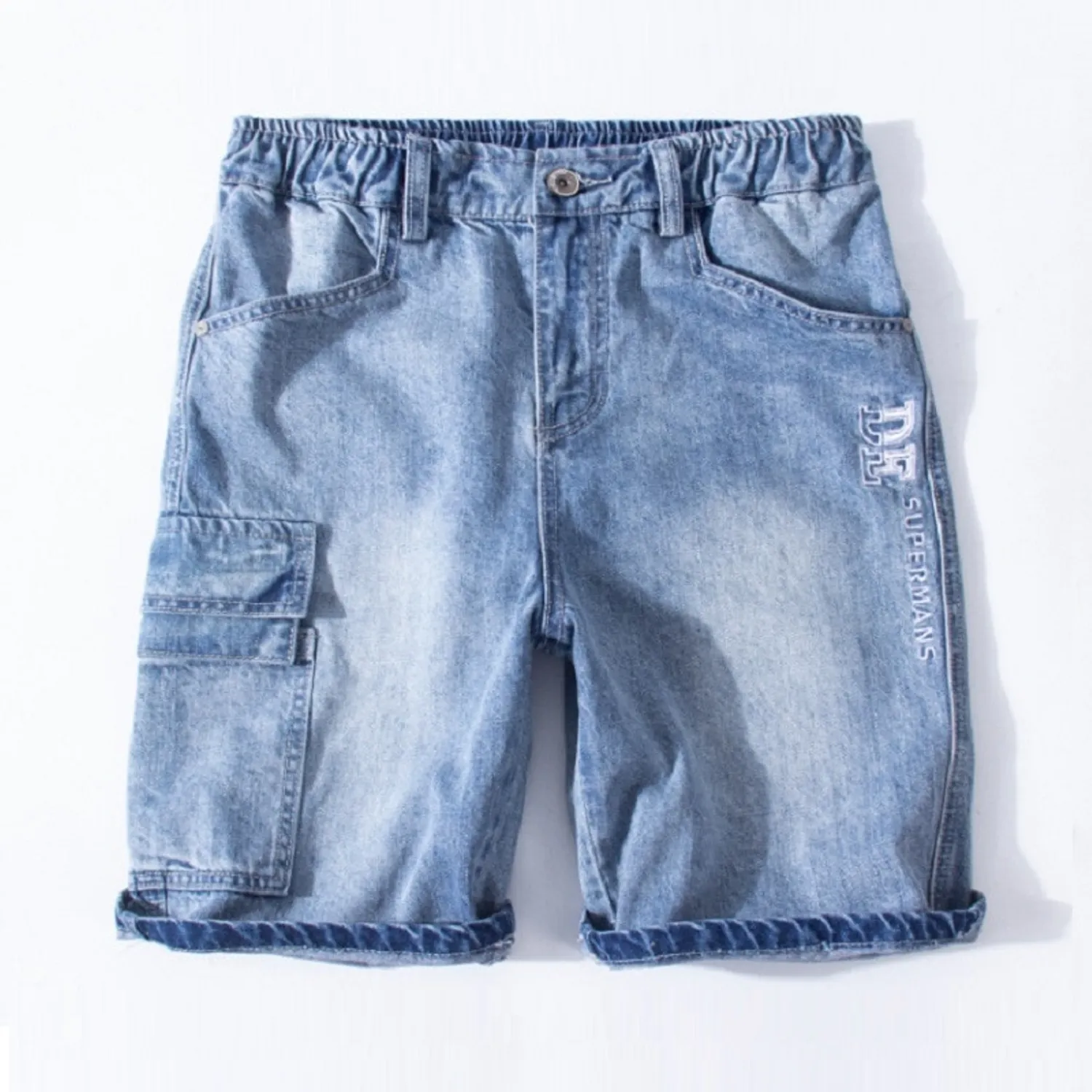 Men's Straight Denim Shorts With Elastic Waist | Plus Size