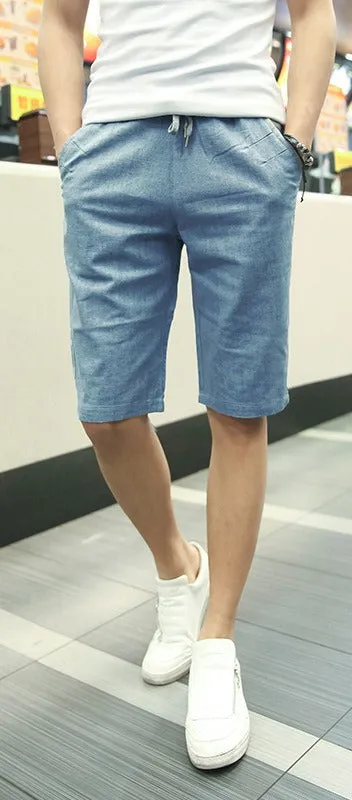 Men's Summer Linen Elastic Waist Board Shorts
