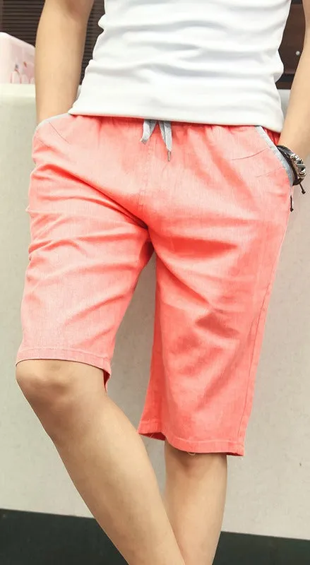 Men's Summer Linen Elastic Waist Board Shorts