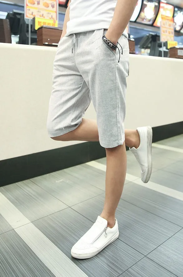 Men's Summer Linen Elastic Waist Board Shorts