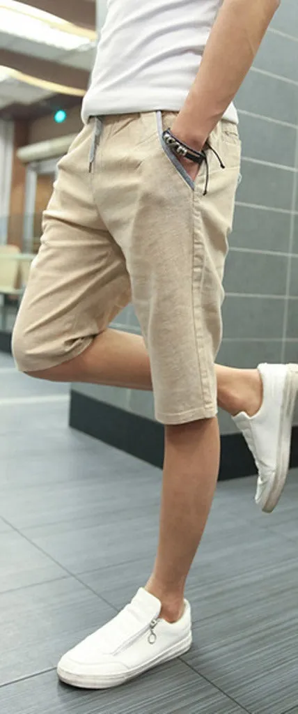 Men's Summer Linen Elastic Waist Board Shorts