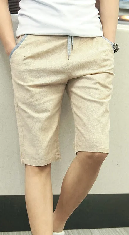 Men's Summer Linen Elastic Waist Board Shorts