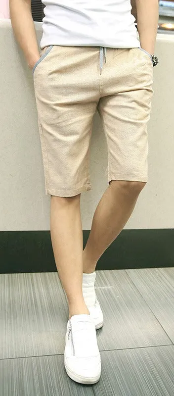 Men's Summer Linen Elastic Waist Board Shorts
