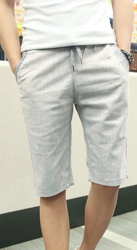 Men's Summer Linen Elastic Waist Board Shorts