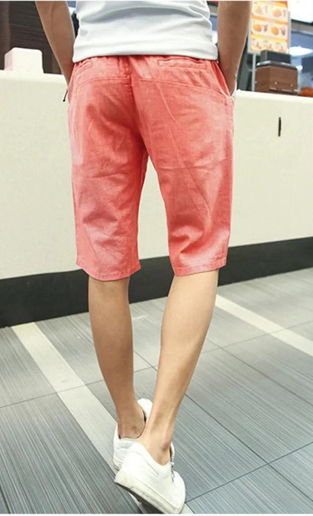 Men's Summer Linen Elastic Waist Board Shorts