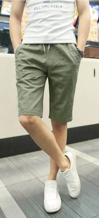 Men's Summer Linen Elastic Waist Board Shorts