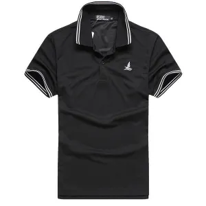 Mens Summer Quick Dry Striped Turndown Collar Short Sleeved Polo Shirts