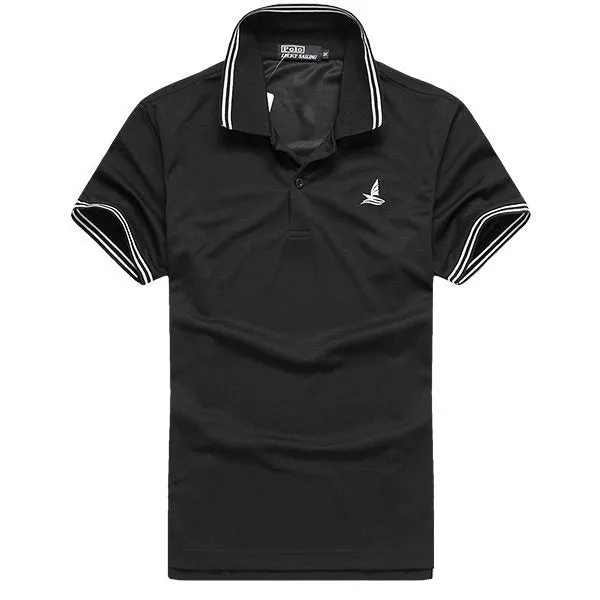Mens Summer Quick Dry Striped Turndown Collar Short Sleeved Polo Shirts