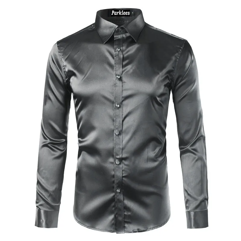 Men's Summer Satin Long Sleeved Shirt
