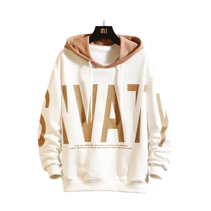 Men's sweater hooded Korean Style Fashion Spring and Autumn New loose pullover printed long sleeve coat for men
