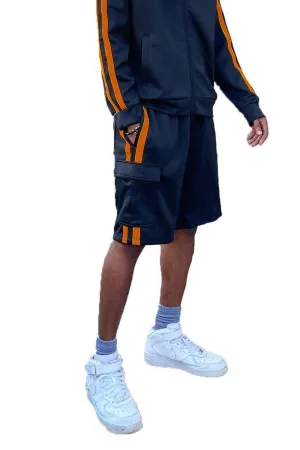 Mens Two Stripe Cargo Pocket Track Shorts
