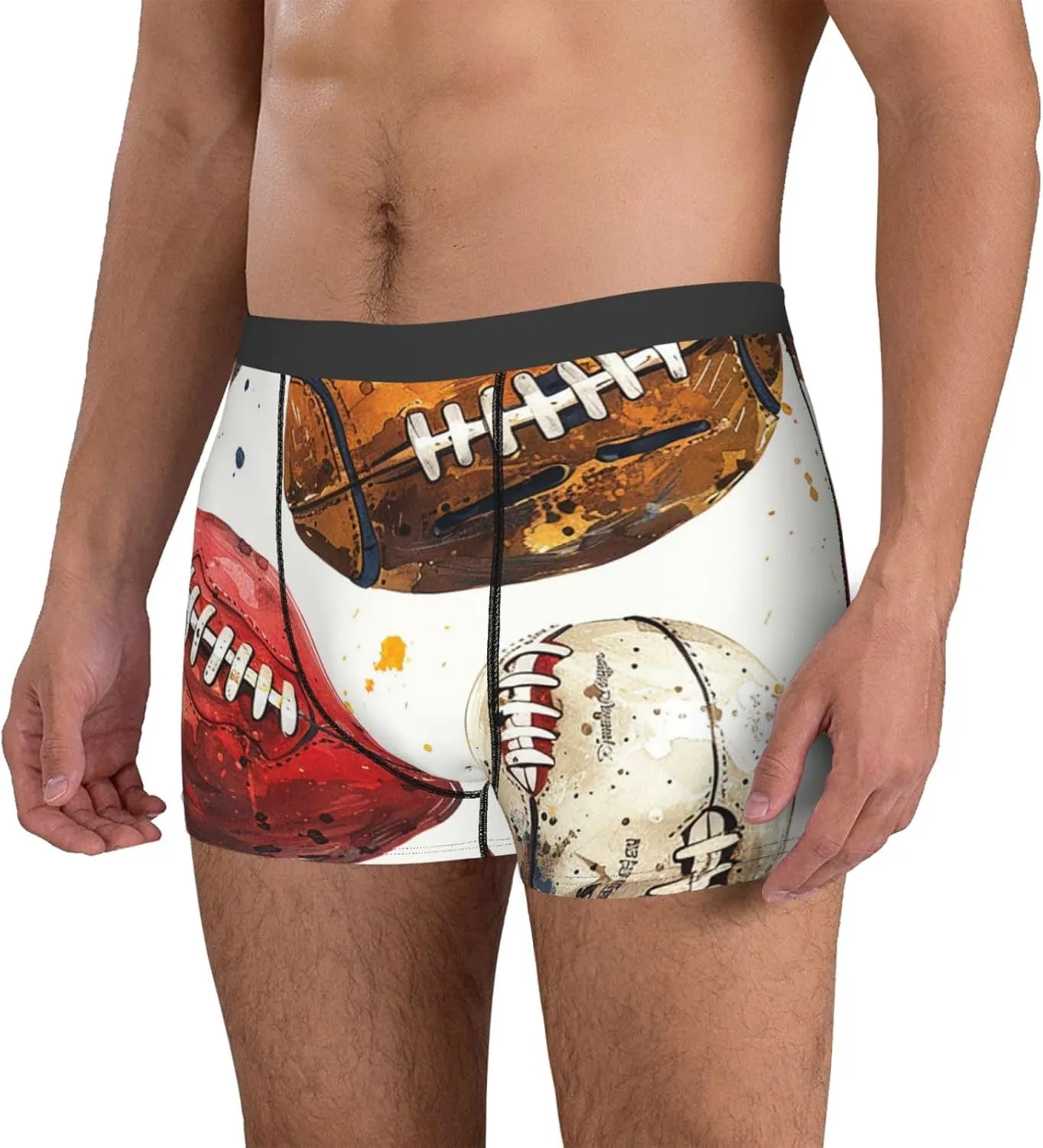 Men's Underwear Boxer Briefs Breathable Stretch - Football Baseball Art