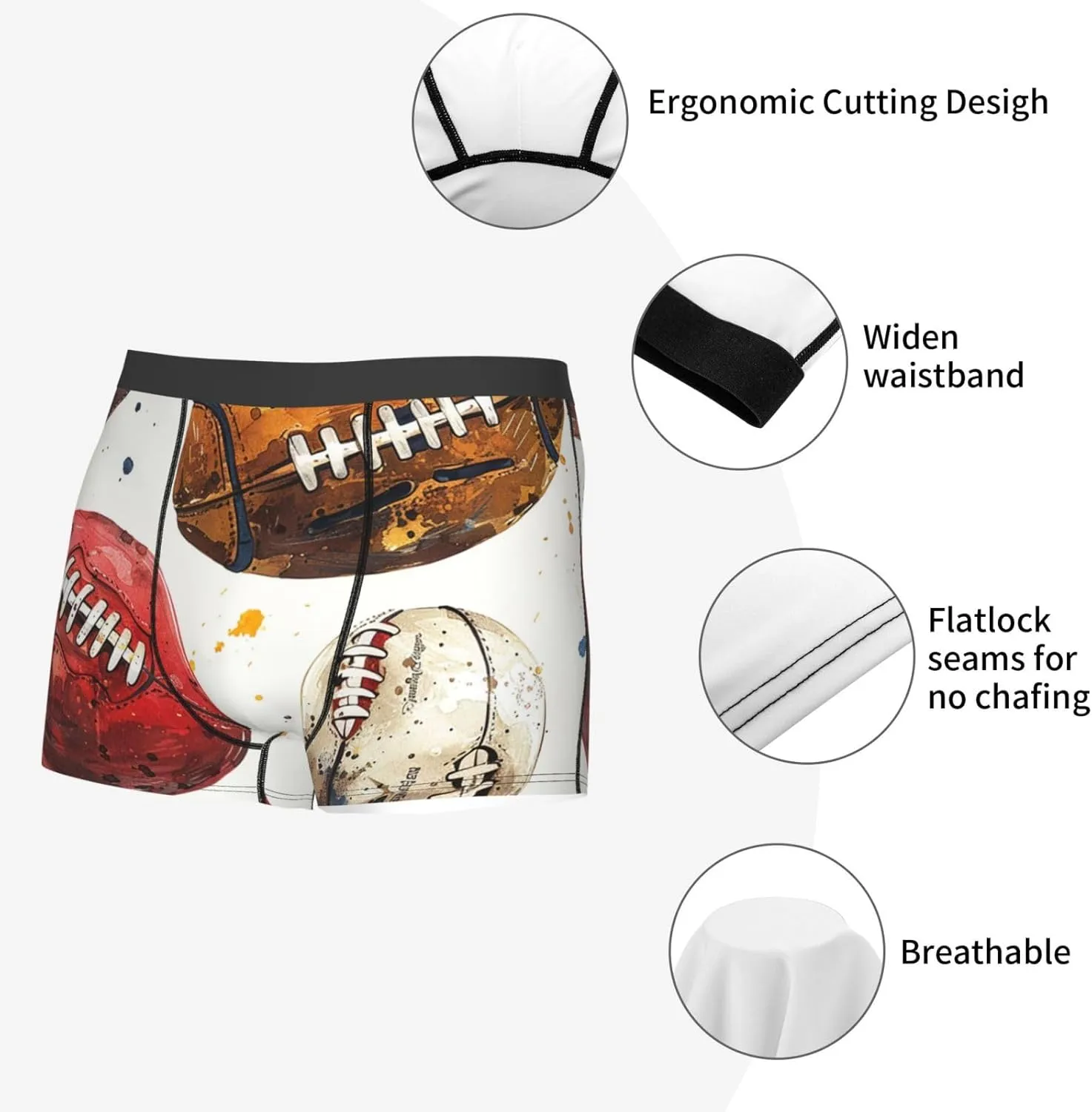 Men's Underwear Boxer Briefs Breathable Stretch - Football Baseball Art