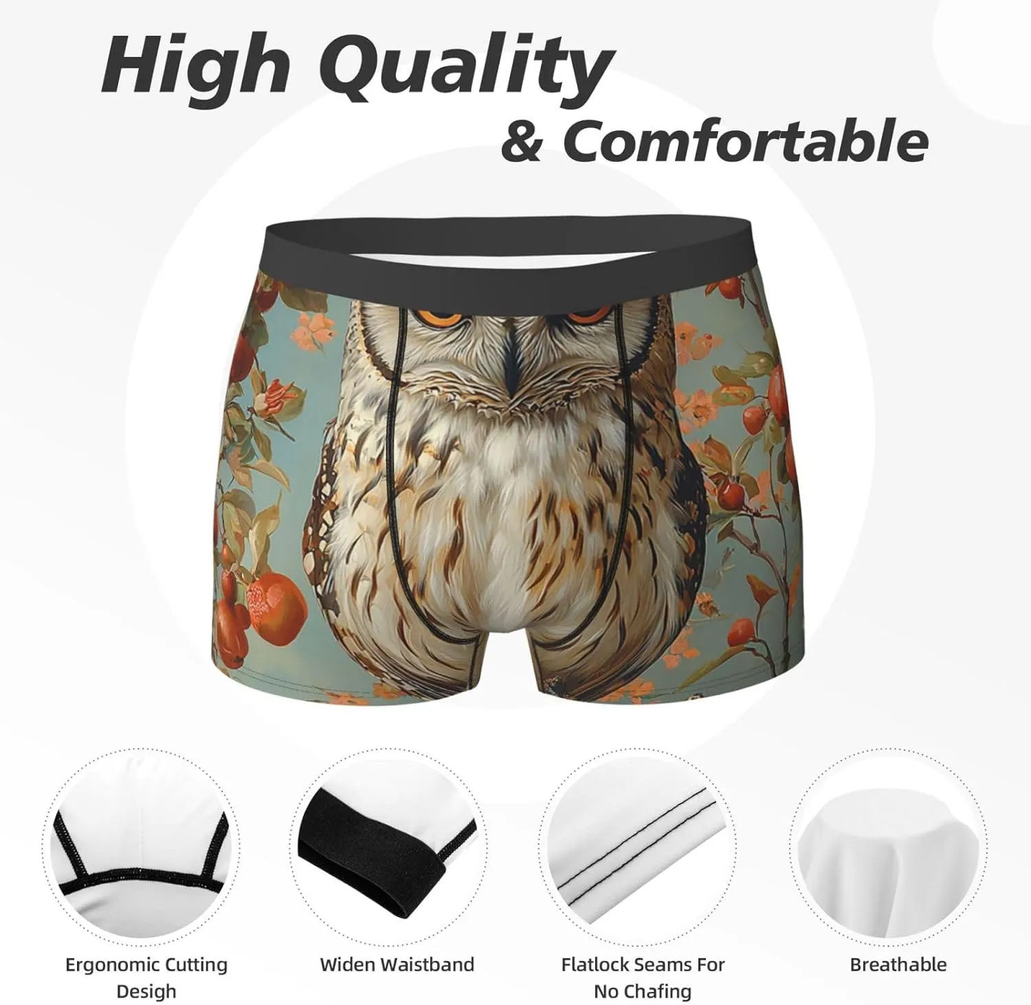 Men's Underwear Boxer Briefs Soft Breathable Stretch - Owl Vintage