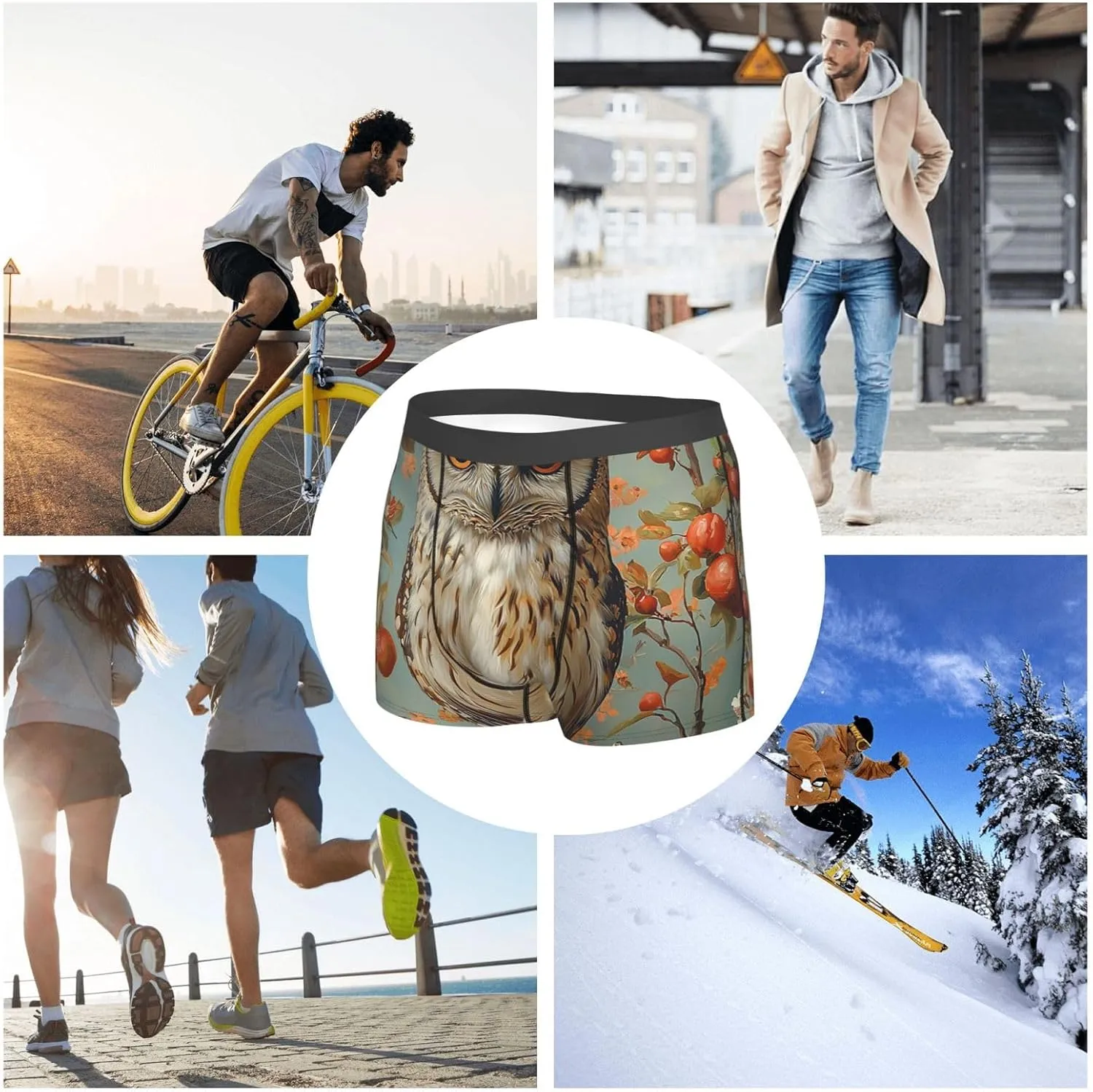 Men's Underwear Boxer Briefs Soft Breathable Stretch - Owl Vintage