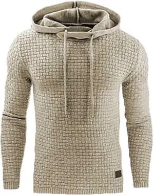 Men's Waffle Hoodie Sweatshirts Long Sleeve Pullover Palin Plaid Jacquard Fall Hoodie Casual Drawstring Hoodies Tops