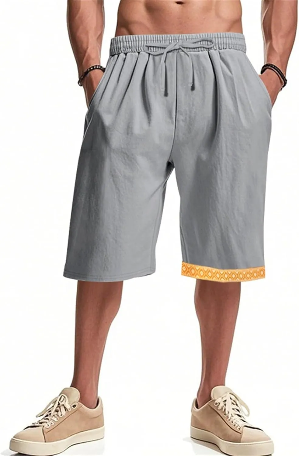 MensCotton Linen Shorts Quick Dry Big and Tall Sports Outdoor Running Short Pants Gym Casual Trousers