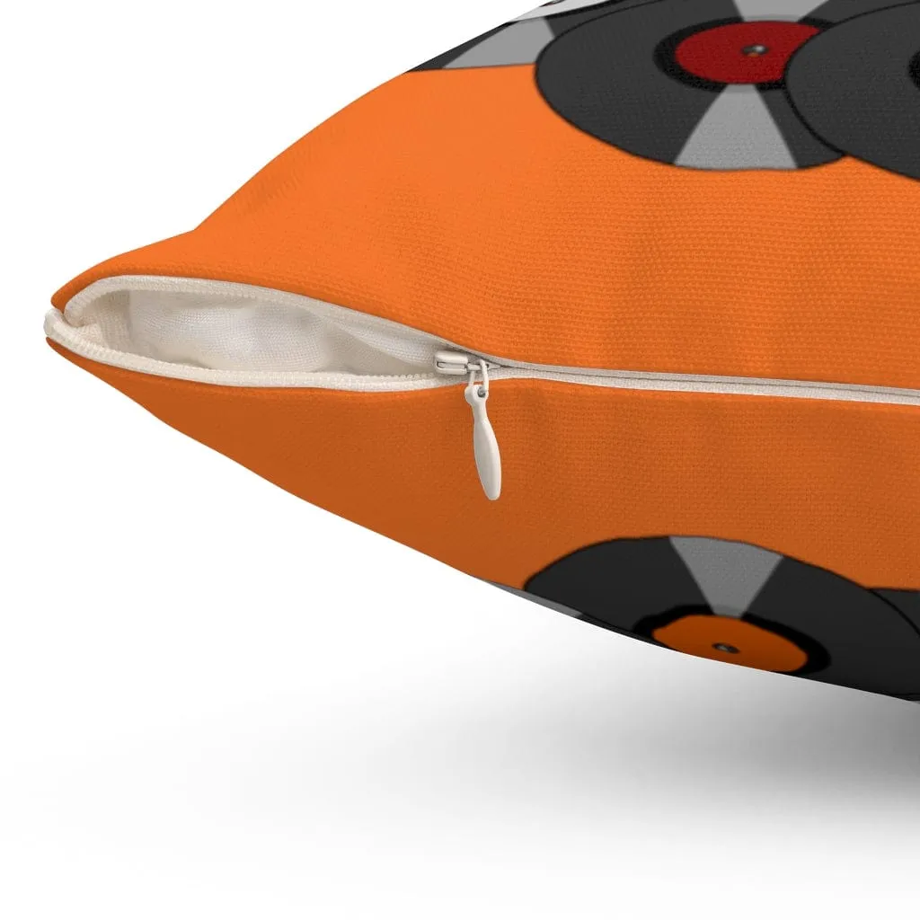 Mid Mod Cat, Mid Century Modern, Retro Black Cat and Albums Spun Polyester Square Pillow