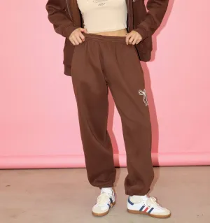 Mid Rise Fleece Lined Bow Stitched Sweatpants