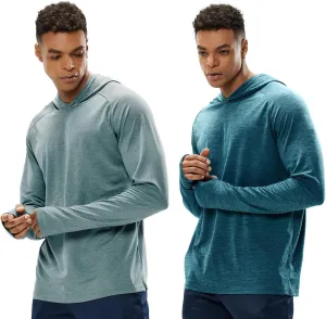 MIER Men's UPF 50  Sun Protection Hoodie Long Sleeve SPF Fishing Hiking Running Thumbhole Shirts Hooded Quick Dry Lightweight