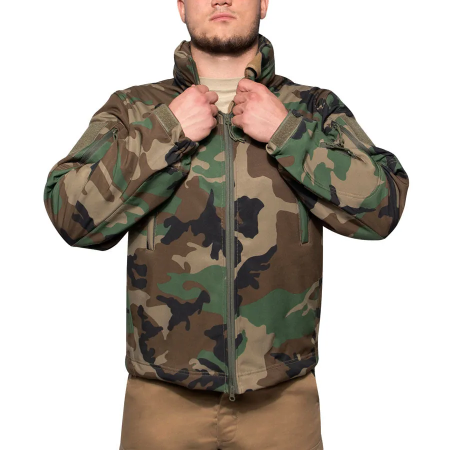 MilSpec Concealed Carry Soft Shell Jacket Woodland Camo